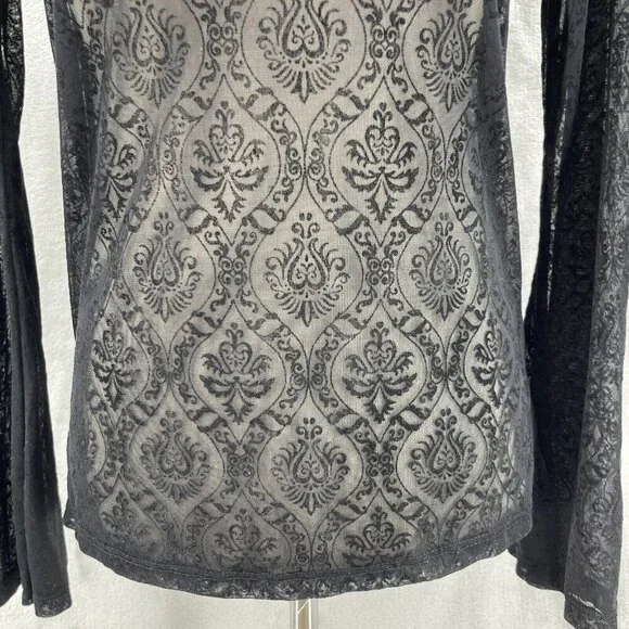 Vintage 90s Sheer Velvet Burnout Bell Sleeve V-Neck Top Hippie Goth - Picture 3 of 10